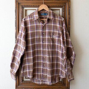 Polo Ralph Lauren Men’s Size Medium Plaid Button Up Shirt Suede Elbow Patches